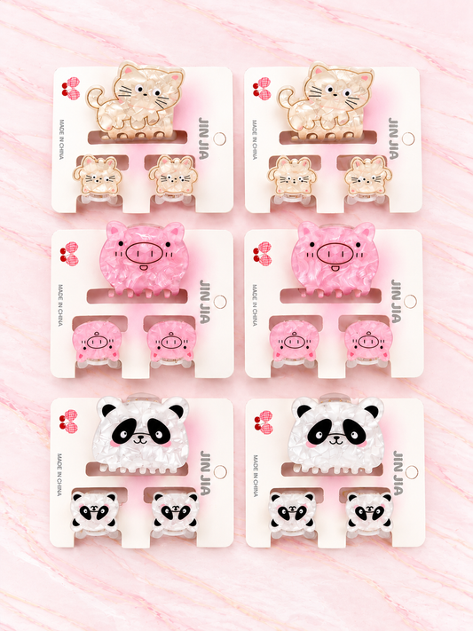 Trio de Pinzas MEDIANAS Animales Mamiferos (1 grande + 2 pequeñas) x DOCENA REF OH-26-156 Jin Jia