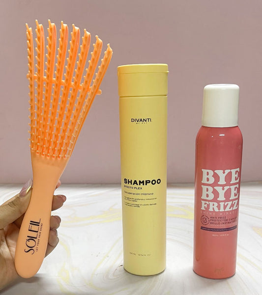 COMBO shampoo efecto plex + Bye Bye Frizz + cepillo PYT