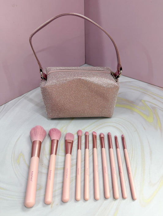 Cosmetiquera brillante + Kit de 10 brochas Ruby Face