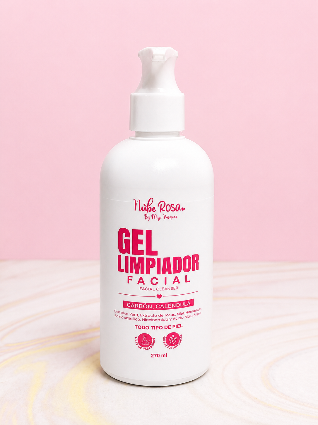 Gel Limpiador Facial Carbón y Caléndula Nube Rosa