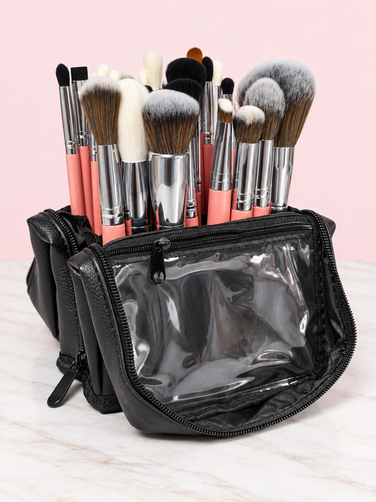 Kit Profesional Neón x 24 Brochas + Cosmetiquera Negra REF OH-26-095