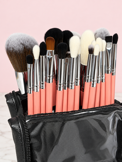 Kit Profesional Neón x 24 Brochas + Cosmetiquera Negra REF OH-26-095