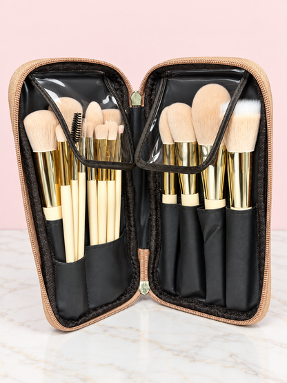 Kit de Brochas Profesionales x 15 + Cosmetiquera en Cuerina REF OH-26-093