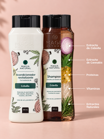 Kit Antigrasa y Anticaída Shampoo Cebolla + Acondicionador Cebolla Magia Natura