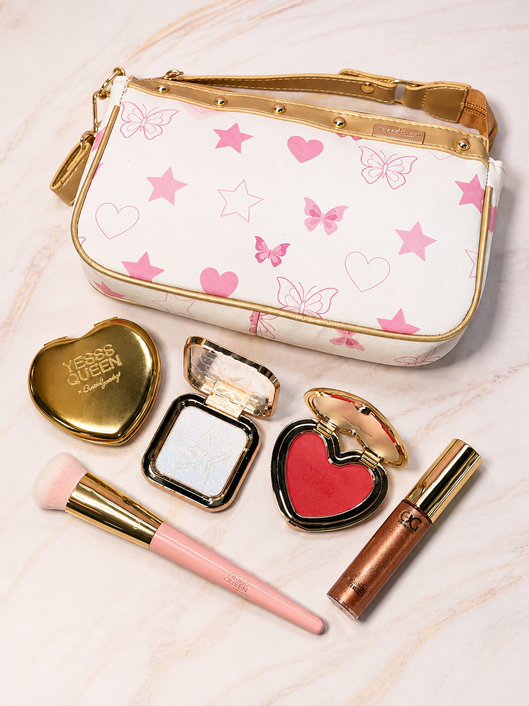 Kit Bolsito (Rubor, Iluminador, Gloss, Espejo y Brocha) Queen Juandy X OG