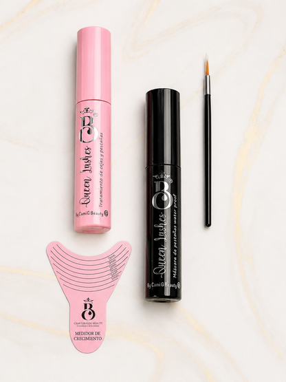 Kit Tratamiento de cejas y pestañas + Pestañina Queen Lashes By Cami G Beauty