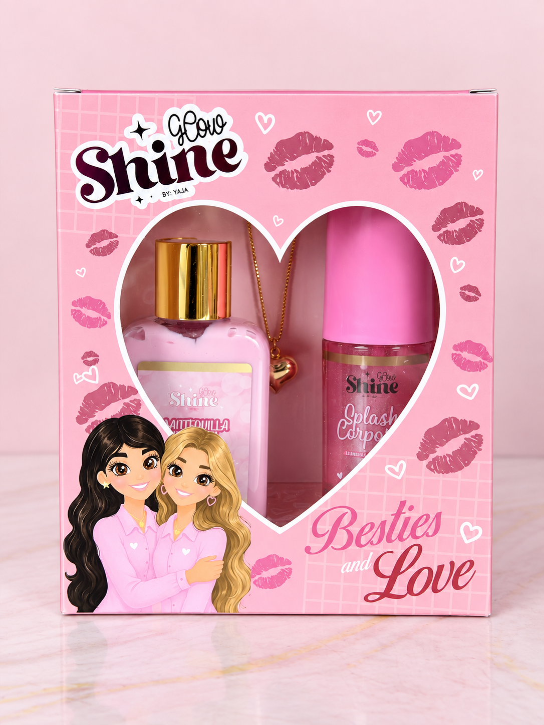 Kit amor y amistad ROSADO Splash + Mantequilla + Cadena Glow Shine By Yaja