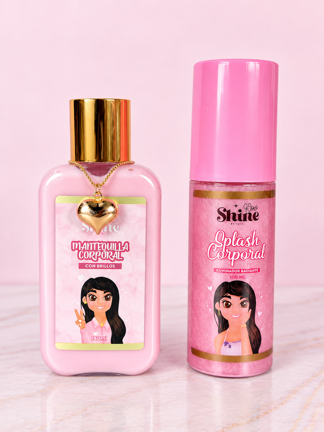 Kit amor y amistad ROSADO Splash + Mantequilla + Cadena Glow Shine By Yaja