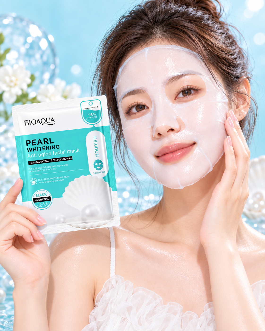 Mascarilla Facial en Velo Rejuvenecedora de Perlas Bioaqua