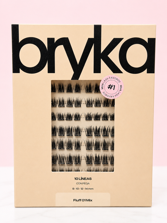 Pestañas x10 lineas Fluff 01 MIX CON PEGA Bryka
