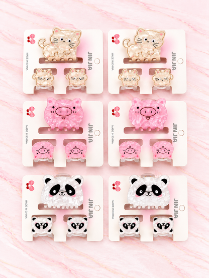 Trio de Pinzas MEDIANAS Animales Mamiferos (1 grande + 2 pequeñas) x DOCENA REF OH-26-156 Jin Jia
