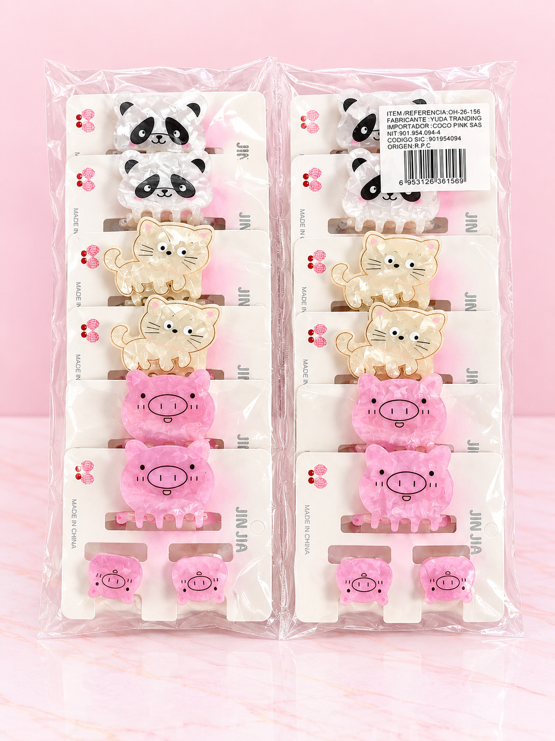 Trio de Pinzas MEDIANAS Animales Mamiferos (1 grande + 2 pequeñas) x DOCENA REF OH-26-156 Jin Jia