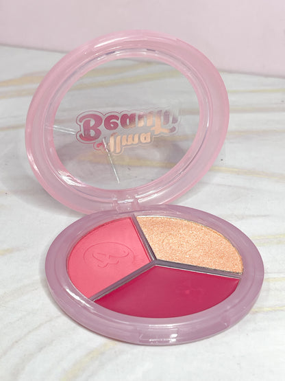 Trio de rubores + iluminador Pink Petal Alma Beauty